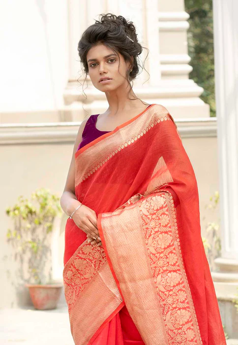 Pure linen Banarasi Saree