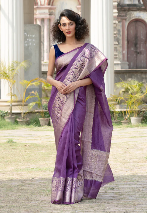 Pure linen Banarasi Saree